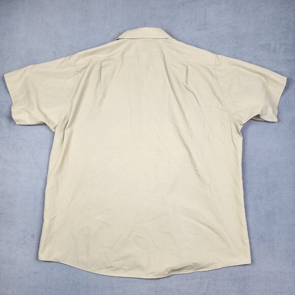 Van Heusen Poplin Button Front Shirt Mens Size 18 Beige Wrinkle Free Half Sleeve - Picture 7 of 7